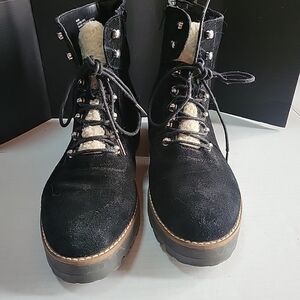 Crown & Ivy Naomi Boots Womens 10 Black Suede Leather Shearling Tongue